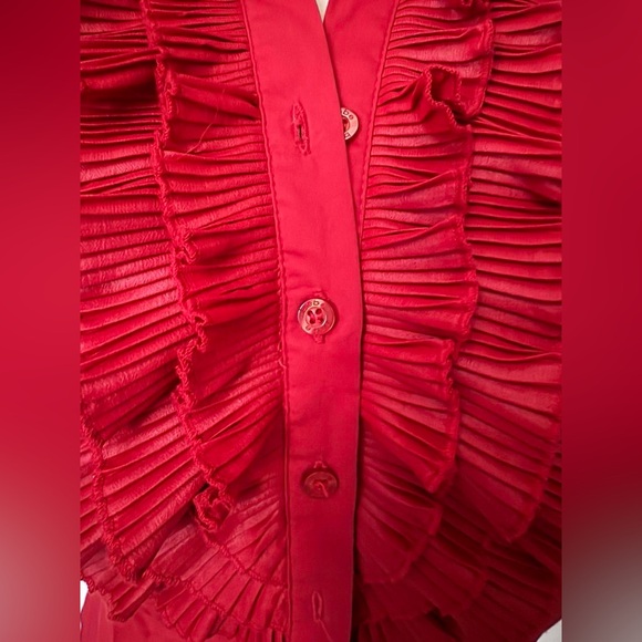 Bebe Red Button Up Ruffle Top - Picture 4 of 6